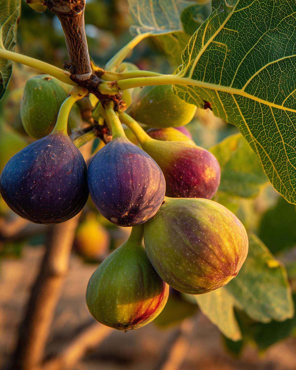 Ripe figs on the branch in an Aegean orchard